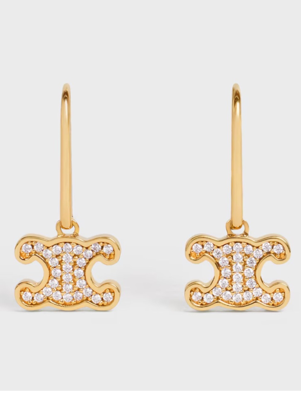Celine Triomphe Rhinestone Crystal Gold Dangle pierced Earrings retail $720+